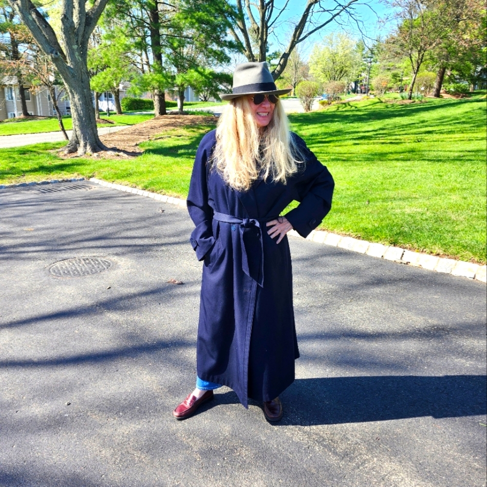 Gallery Navy Blue Maxi Trench Coat, Size 12, $60